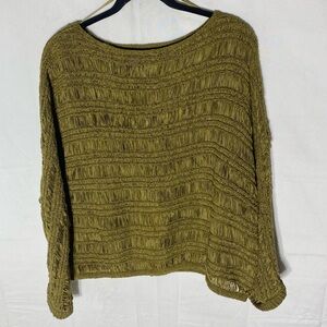 Zara Green Ribbed Knit Boat Neck Dolman Sleeve Sweater M Boho Festival